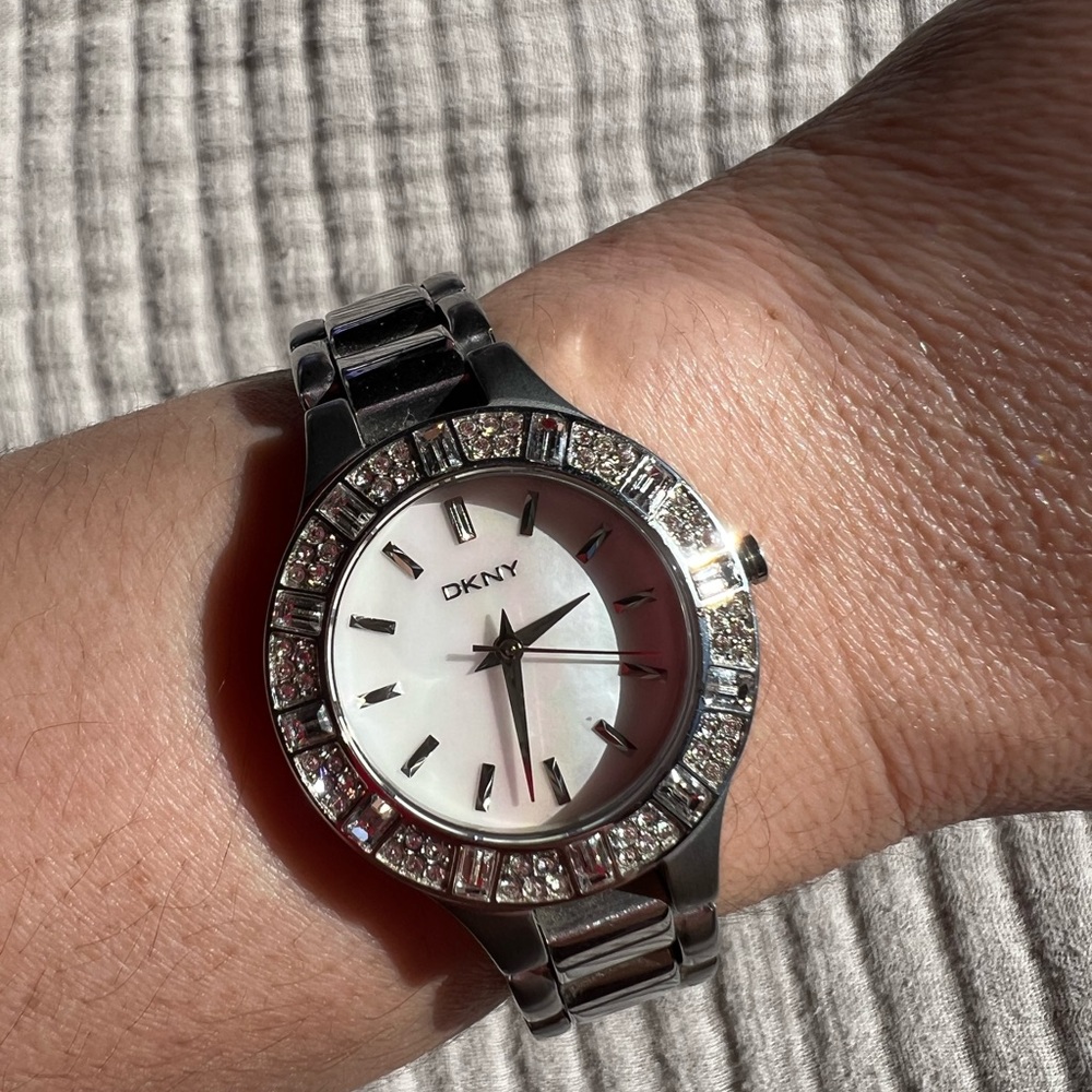 DKNY watch with crystals and mother of pearl